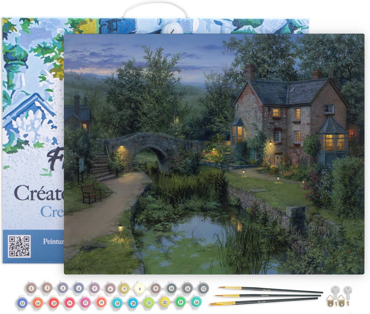 FiguredArt Schilderen op Nummer Volwassenen met lijst - Lichtgevende oase van rust - Handwerk acrylverf Kit DIY Compleet - 40x50cm Canvas al ingelijst